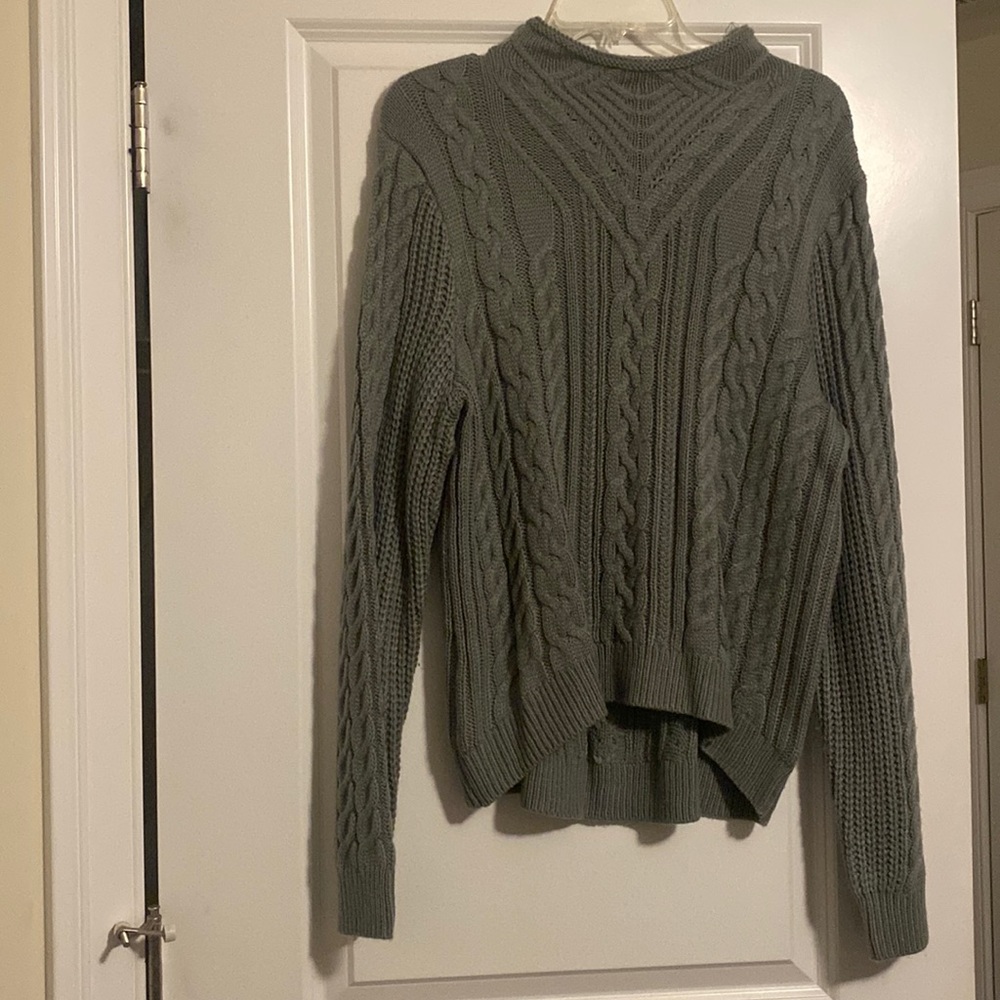 Size L, mock neck grey sweater.